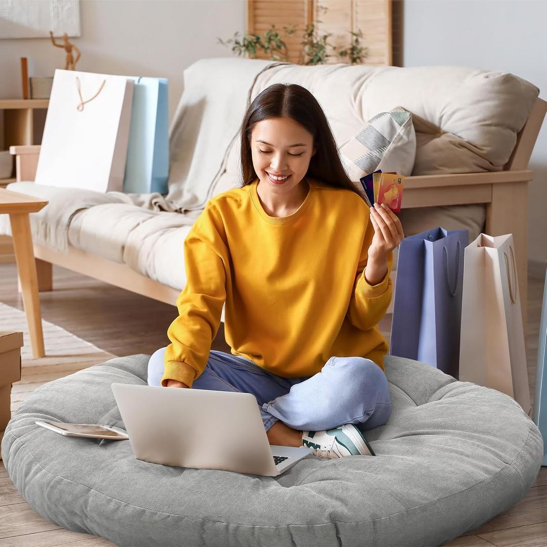 Extra Large Floor Pillow 35 Inch Round Floor Meditation Cushion Papasan Swing Cushion for Adults Oversized Playroom Pillows Big Pillow for Meditation Yoga Living Room Sofa (Gray, Classic)