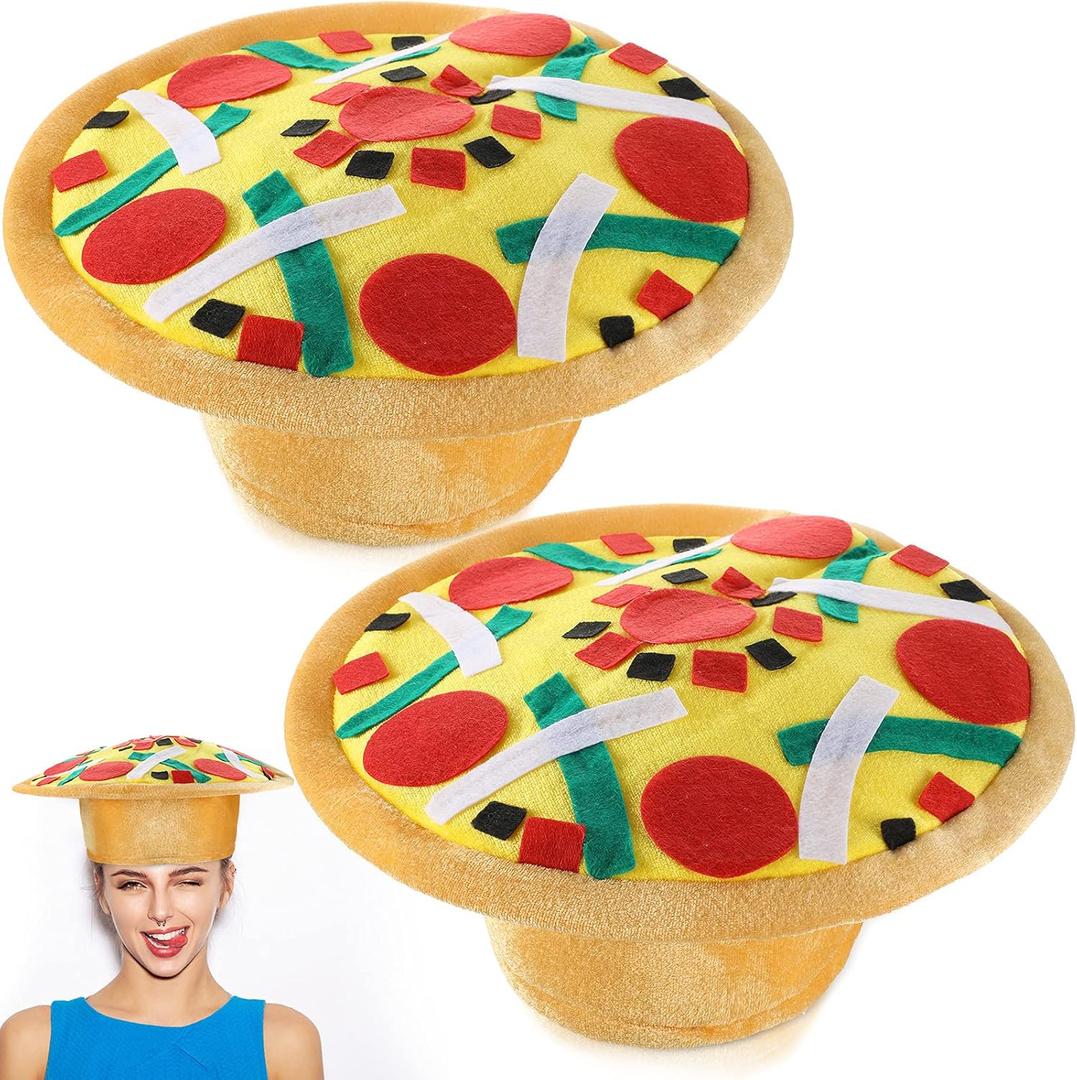 Sumind 2 Pcs Pizza Hat Crazy Silly Fun Hats with Felt Toppings and Plush Fabric Novelty Pizza Party Supplies Halloween Costume Accessories Decoration for Carnival Dramas
