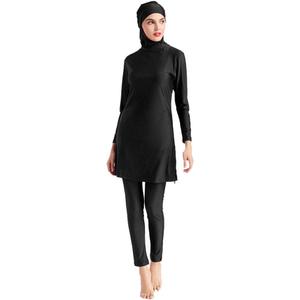 Islamic Burkini Swimsuits for Women Muslim Modest Swimwear Swim Dress Top + Pants + Hijab Beachwear (Large, Black Solid)