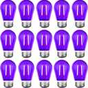 15 Pack S14 LED String Light Bulbs, Shatterproof 2 Watt Purple Replacement Bulbs for Outdoor String Light, Waterproof Decorative E26 Base Purple Filament Halloween Edison Lights, 120V