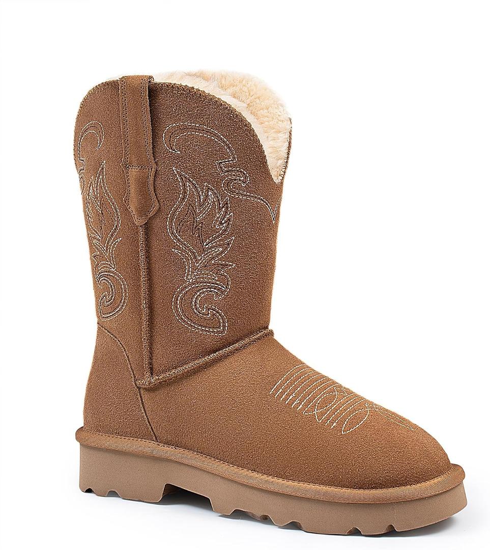 Genuine Leather Suede Platform Womens Winter Snow Boots Fur Lining Pull on Fuzzy Warm Boots with Memory Foam Lightweight Winter Shoes (Brown)