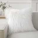 Phantoscope Faux Fur Solid Decorative Pillow Cover Fluffy Throw Pillow Mongolian Luxury Fuzzy Pillow Case Cushion Cover for Bedroom and Couch, Off-White 23 x 23 Inches, Pack of 2
