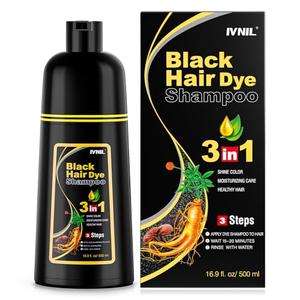 Ivnil Black Hair Dye Shampoo 3 in 1 Semi Permanent Hair Color Shampoo for Women & Men for Gray Hair Coverage, Natural Herbal Ingredients Shampoo Para Pintar El Cabello 