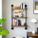 IBUYKE Industrial Pipe Shelves, Pipe Floating Shelves, Rustic Wall Mount Bookcase, 3-Tiers, 23.6" Metal Bracket Storage Wall Shelf for Bedroom, Kitchen, Living Room, Bathroom RF-TM003