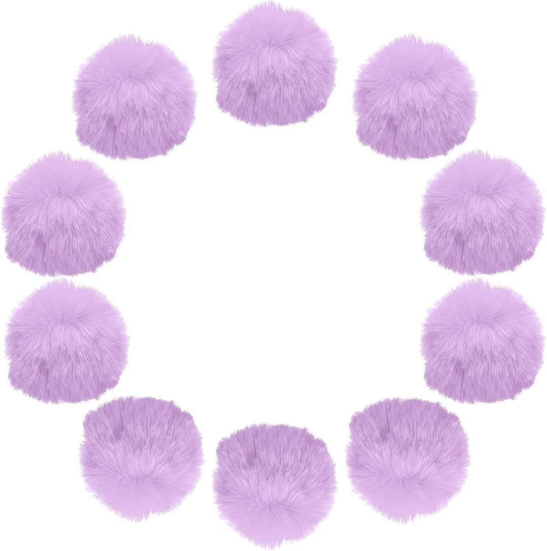 uxcell 2.8 Inch Faux Fur Pom Pom Balls, 10 Pcs Light Purple Fluffy Soft Faux Fur Pom Poms for Hats with Elastic Loop for DIY Knitting Hats Keychain Scarves Gloves Bags Shoes Accessories