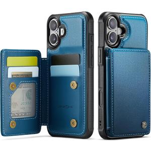 Vinich for iPhone 16 6.1" Wallet Case with Card Holder, RFID Blocking Credit Slots Kickstand Shockproof Phone Cover for Women Men, Blue