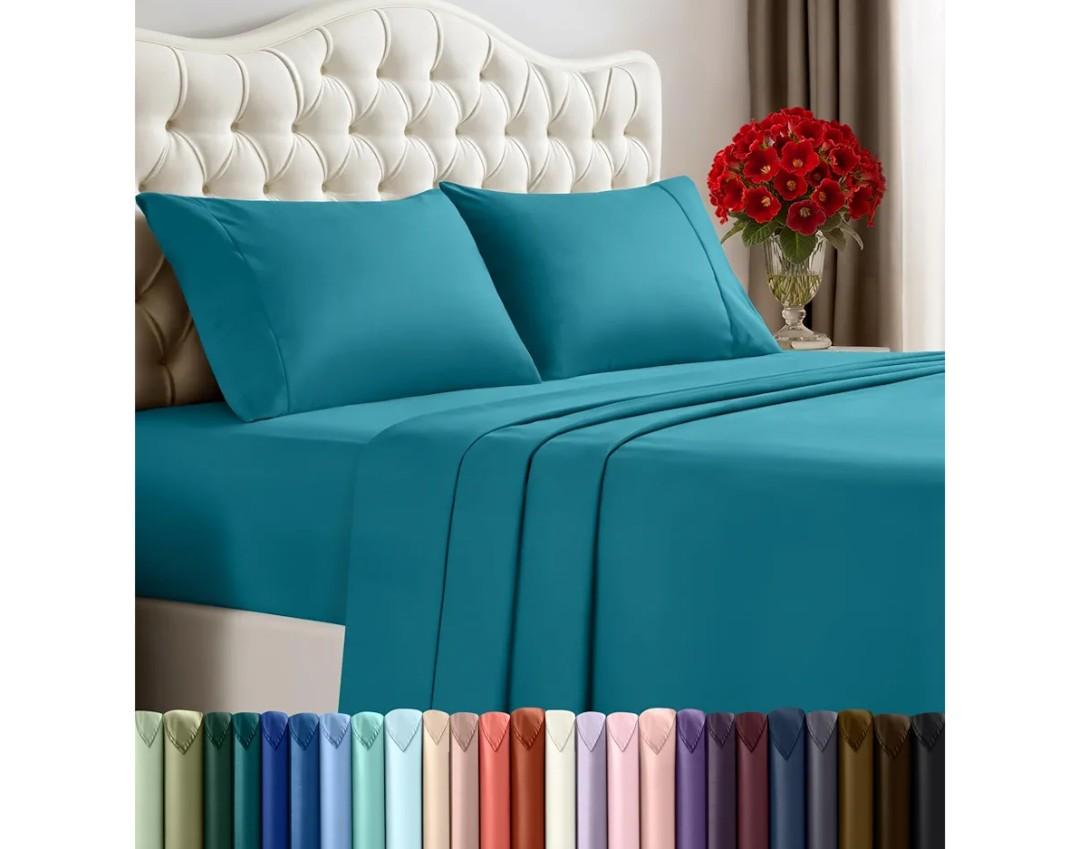 Utopia Bedding Queen Size Sheet Set – 4 Piece Bed Sheets, Soft and Breathable Microfiber, Includes 1 Fitted Sheet, 1 Flat Sheet and 2 Pillowcases – Oeko-Tex - (Denim Blue)