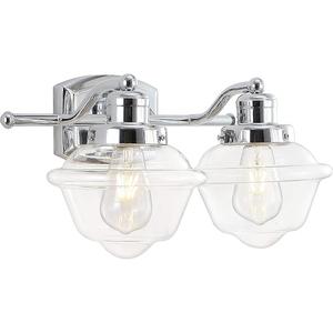 JONATHAN Y Orleans 2-Light Schoolhouse LED Vanity Light 16.75", Chrome
Mid-Century Metal Wall Sconce, Clear Glass Shade, 2700K Bulbs Included, Bathroom Kitchen Hallway Entry