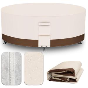 Heavy Duty Patio Furniture Covers Outdoor, Waterproof Round Table Cover 600D Canvas, Large Circular Patio Dining Table And Chair Set Covers 48"DIA x 28"H, Beige Brown