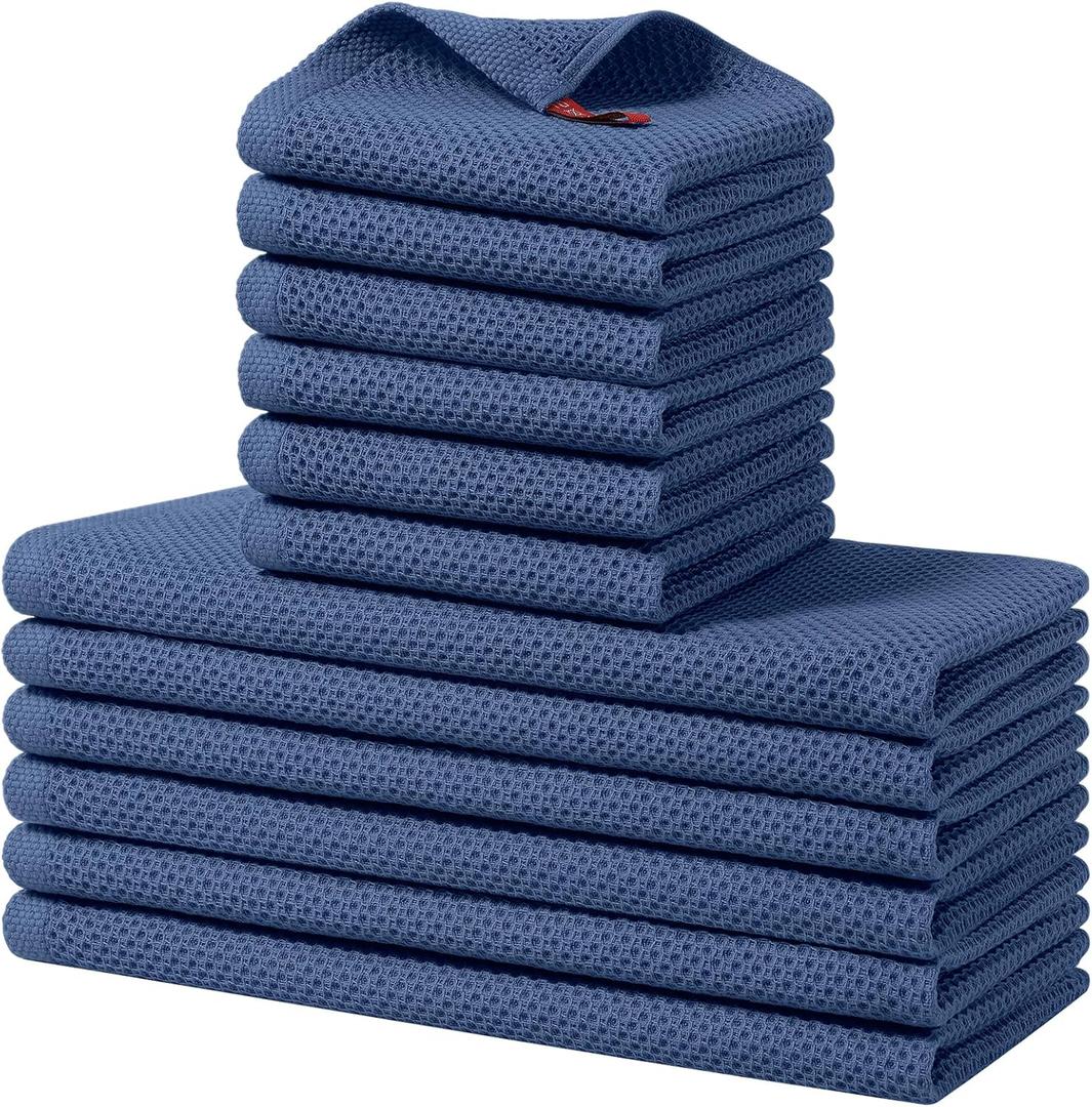 Homaxy 100% Cotton Kitchen Towels and Dishcloths Set, 12 x 12 Inches and 13 x 28 Inches, Set of 12 Bulk Kitchen Towels Set, Ultra Soft Absorbent Dish Cloths for Washing Dishes, Navy Blue