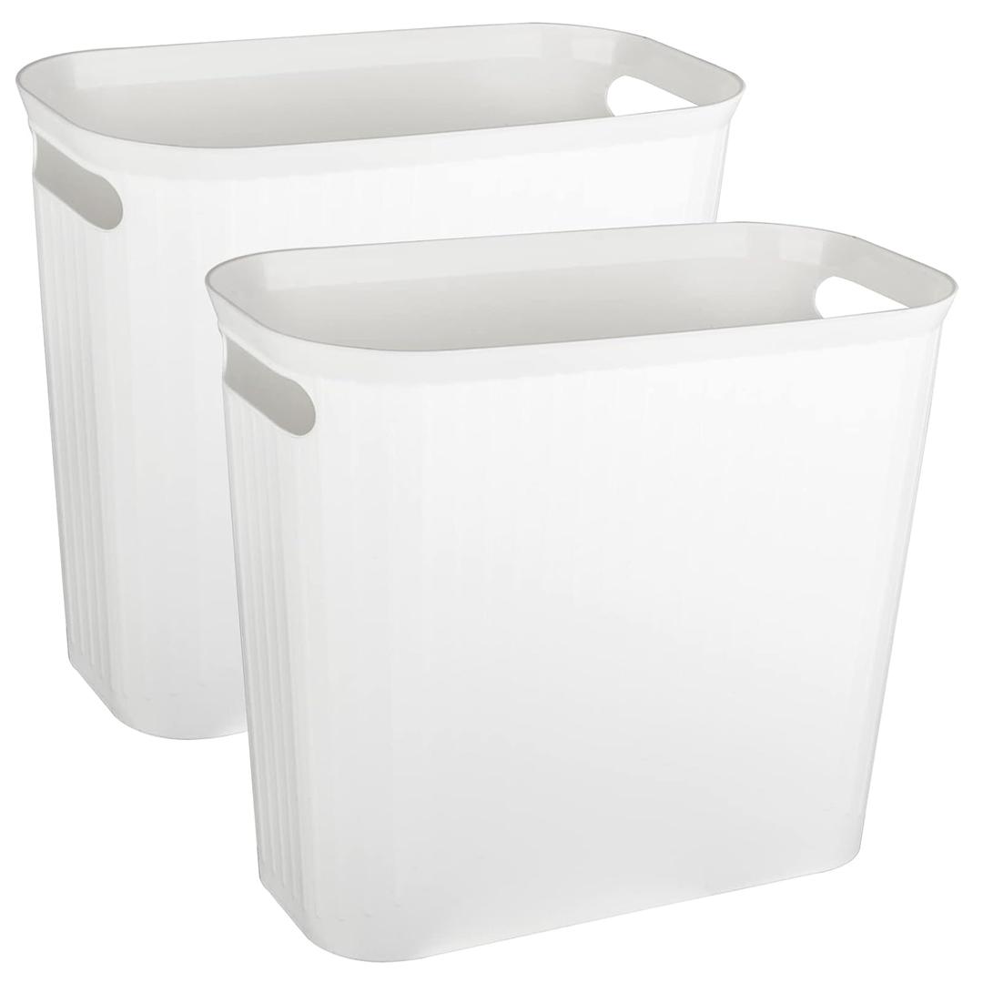 rejomiik Bathroom Small Trash Can Slim Garbage Can Wastebasket 3.5 Gallon Plastic Trash Bin Container for Bedroom, Home, Office, Dorm Room, Kitchen, 2 Pack White