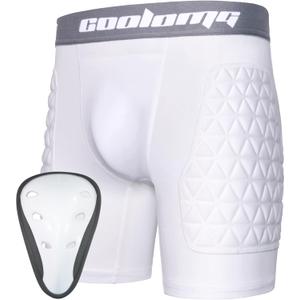 COOLOMG Youth Boys Sliding Shorts with Athletic Cup Compression Shorts for Baseball Football Lacrosse (Medium, White)