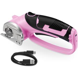 Cordless Electric Scissors, 4V Rechargeable Box Cutter & Cardboard Cutter with Titanium Blade, LED Light, Safety Lock - Rotary Cutter for Fabric, Leather, Carpet, Plastic, Crafting, Sewing (Pink) Cordless Electric Scissors, 4V Rechargeable Box Cutter & Cardboard Cutter with Titanium Blade, LED Light, Safety Lock - Rotary Cutter for Fabric, Leather, Carpet, Plastic, Crafting, Sewing (Pink)