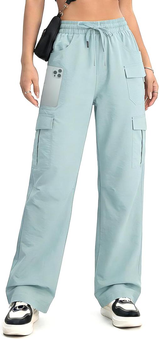 Women's Cargo Pants 28"/30" Lightweight Quick Dry Casual Travel Pant Streetwear for Work Hiking Outdoor with 8 Pockets, Large
