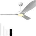 52''Outdoor Ceiling Fan with Light,Modern Ceiling Fan Light(White) | Propeller solid wood blades,dimmable LED,Memory function,Large airflow,Quiet operation,1/2/4/8 Timmer setting,3 Downrods