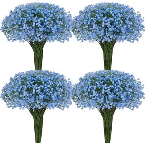Waipfaru 25 Pcs Babys Breath Artificial Flowers Bulk, Real Touch Blue Babies Breath Flowers, Fake Faux Gypsophila Bouquet for Wedding Home Decor Floral Arrangement
