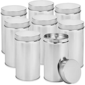 Yesland 8 Pack Tea Tin Canister with Airtight Double Lids, 32 Fluid oz Tea Storage Organizer Tin Can Box Round Loose Leaf Tea Kitchen Canisters for Coffee, Candy, Herbs and Spices(Silver)