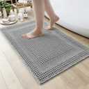AMOAMI Waffle Bath-Mat, Absorbent Bath Mats for Bathroom Non Slip, Machine Washable Bathroom Rugs with Tassels Ultra Soft Boho Bath Rugs for Floor 24"x36" Grey
