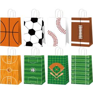 CHUNNIN 16pcs Sports Party Gift Bags Sports Birthday Party Decorations Sport Theme Candy Treat Favors Football Basketball Soccer Baseball Goodie Bags for Kids Birthday Favor Supplies
