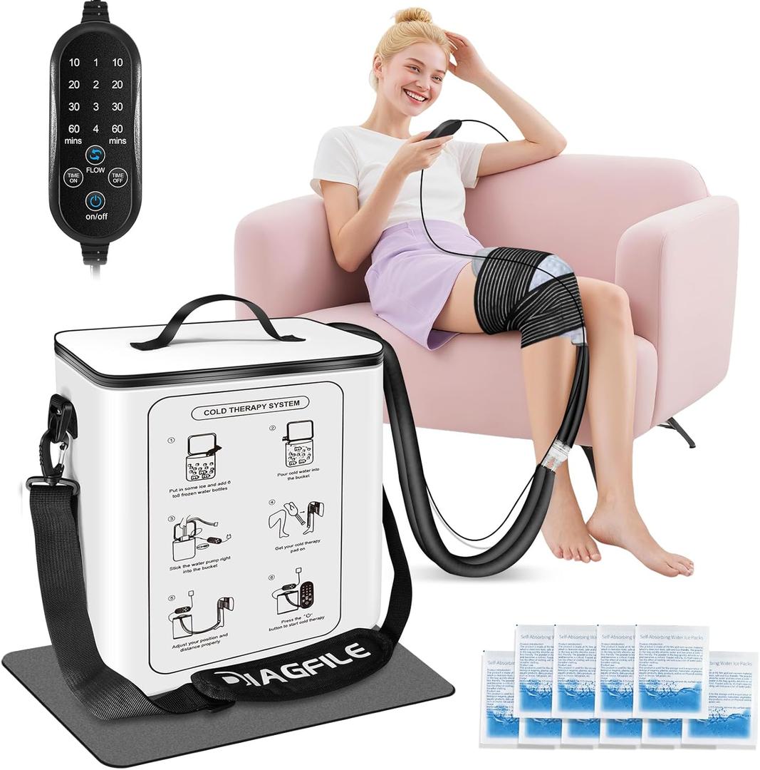 Cold Therapy Machine with Programmable Timer, Ice Machine for Knee After Surgery, Knee Replacement Recovery System, Pain Relief for Post Surgery, w/Compression Pad for Shoulder, Hip and Ankle (White)