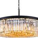 Wellmet Crystal Chandeliers for Dining Room,3 Tiers Black Farmhouse Chandelier for Bedrooms,9 Lights Modern Light Fixture for Kitchen Island,Living Room,Hallway,Golden Teak,W-33.46