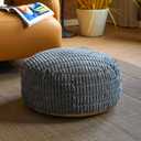 Unstuffed Pouf Ottoman Cover Soft Storage Extra Seat Farmhouse Comfortable Bohemian Poufs Accent Footrest 20x20x8 Inches for Living Room Bedroom Study Nook (Gray A, Round)