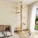 Floor to Ceiling Cat Tree, 7-Tier Multifunctional Cat Tower Height Adjustable, Wooden Cat Condo with 7 Sisal Scratching Post and Mat Cat Pole for Indoor Cats