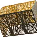 (8"+14") Top (8"+14") Bottom 9" High Rectangular Etched Metal Lampshade | Black & Gold Large Rectangular Tree Shadow Effect Lamp Shade Fits For Table Lamps Floor Lamps Replacement Spider Fitter.
