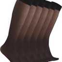 6 Pairs Knee High Stockings for Women 20D Sheer Nylon Trouser Socks with Reinforced Toes (One Size, Black)