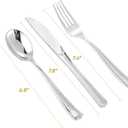 FOCUSLINE 300 Pack Silver Plastic Cutlery Set - 100 Forks, 100 Knives, 100 Spoons - Disposable Flatware Heavy Duty Plastic Silverware Set for Catering, Parties, Dinners, Weddings