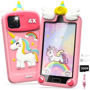 Kids Smart Phone for Girls, Toddler Birthday Gifts for Girl 3 4 5 6 7 8 9 10 Year Old, Kids Toy Cell Phone with 4" Touchscreen Cameras, Music, Games, Travel Preschool Learning Education Toy
