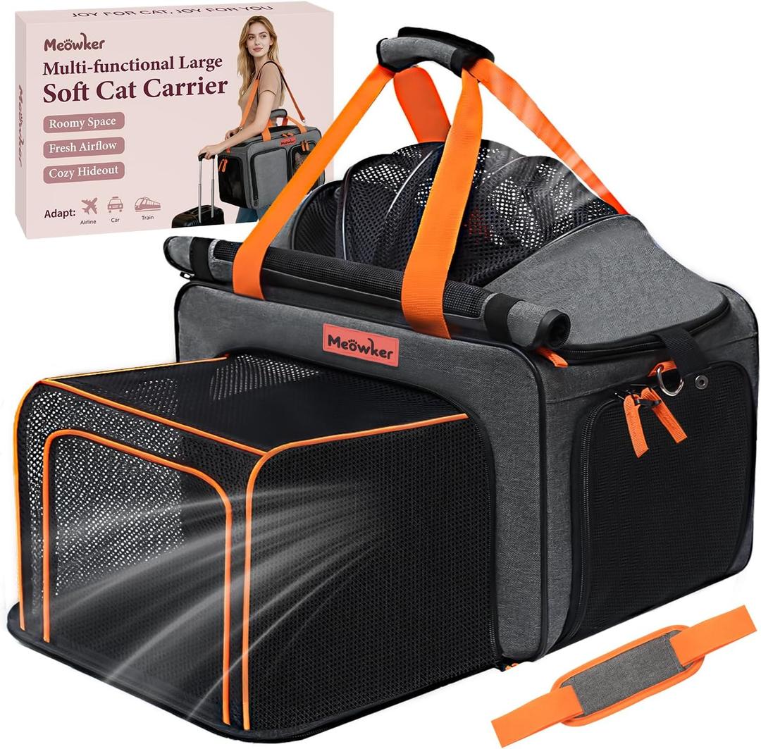 Cat Pet Carrier Soft Sided Bag Airline Approved, Foldable Travel Large Carrier for Small Kittens Medium Cats Up to 15 Lbs, Expandable Carrying Case for Car, Comfortable for Transport