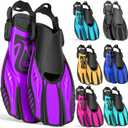 Snorkel Fins Diving Fins Adjustable Buckles Open Heel Swim Flippers Travel Size Short Swim Fins for Snorkeling Diving Swimming Adult Men Womens (ML/XL(US Men 9-13/ Women 10-14), Purple)
