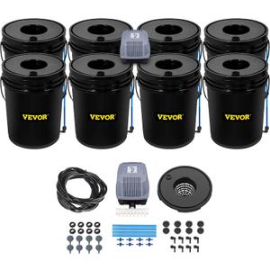 VEVOR DWC Hydroponic System, 5 Gallon 8 Buckets, Deep Water Culture Growing Bucket, Hydroponics Grow Kit with Pump, Air Stone and Water Level Device, for Indoor/Outdoor Leafy Vegetables