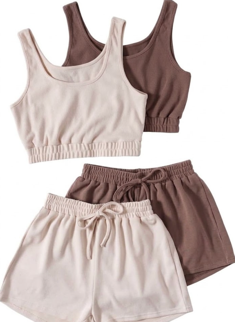 GORGLITTER Women's Shorts Sets 4 Piece Outfits Tank and Shorts Lounge Sets - Medium