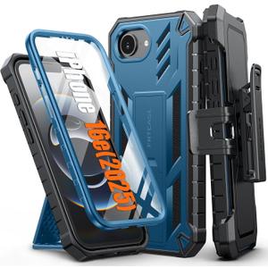 FNTCASE for iPhone 16e 2025 Case: for iPhone 16E Military Grade Rugged Phone Cover with Kickstand & Holster | Shockproof TPU Protection Bumper Matte Textured Design | Heavy Duty Protector (Blue)