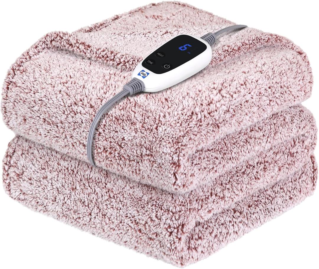 SEALY Electric Blanket Heated Throw 50"x60" Soft Double Sherpa Super Cozy with 6 Fast Heating Levels & 2-10 Hours Auto-Off, Over-Heat Protection, Machine Washable, Rust Red, Throw Size 50" x 60"
