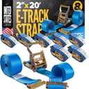 US Cargo Control E Track Straps 2" x 20' (8-Pack), 4,400 LBS Break Strength, Blue Heavy Duty E Track Ratchet Straps with 4' Fixed End and Spring E-Fittings, Logistic Tiedowns for Box Trucks, Vans