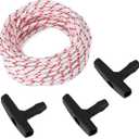 BOXOB 3pcs Gas Engine Handles & Pull Cord, 32ft High Strength Replacement Recoil Starter Rope Pull Cord Generator Recoil Starter Rope for Chainsaws, Lawn Mowers, Briggs & Stratton, Husqvarna, STIHL