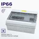 12 Way Distribution Protection Box,ABS/PC Alloy Plastic Transparent Cover Circuit Breaker Box IP66 Waterproof Distribution Box with DIN Rail and Waterproof Connector, White, 12WAY-BOX