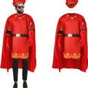 Men Costume Red Cloak Top King Hat Outfits Halloween Farquaad Unisex Costume Cape Cloak Full Set Cosplay (3X-Large)