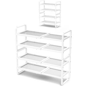 SNTD Shoe Rack - Expandable Shoe Organizer for Closet, Adjustable Metal Shoe Shelf Storage, Stackable Long Shoe Stand Holder for Garage, Entryway, Door Entrance (White, 4-Tier)
