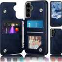 DJDUCK Designed for Samsung Galaxy S25 Case Wallet with Card Holder, [Magnetic Clasp Cover] [RFID Blocking Leather Protection] Shockproof Women Men Cases for Samsung S25 Dark Blue