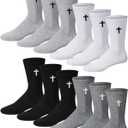 Shihanee 12 Pairs Cross Socks for Men Religious Christian Pastor Elastic Crew Socks Christian Gifts for Men (Black, White)