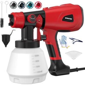 Paint Sprayer 1000W High Power Electric Spray Paint Gun with Adjustable Spray Width Knob 4 Nozzles and 3 Patterns Easy to Clean for Furniture Home Interior House Painting Red