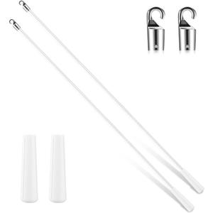 Bokon 2 Pieces White Fiberglass Blind Wand Vertical Blinds Stick Replacement with Hook and Handle for Window Opener Accessory(24 Inch)