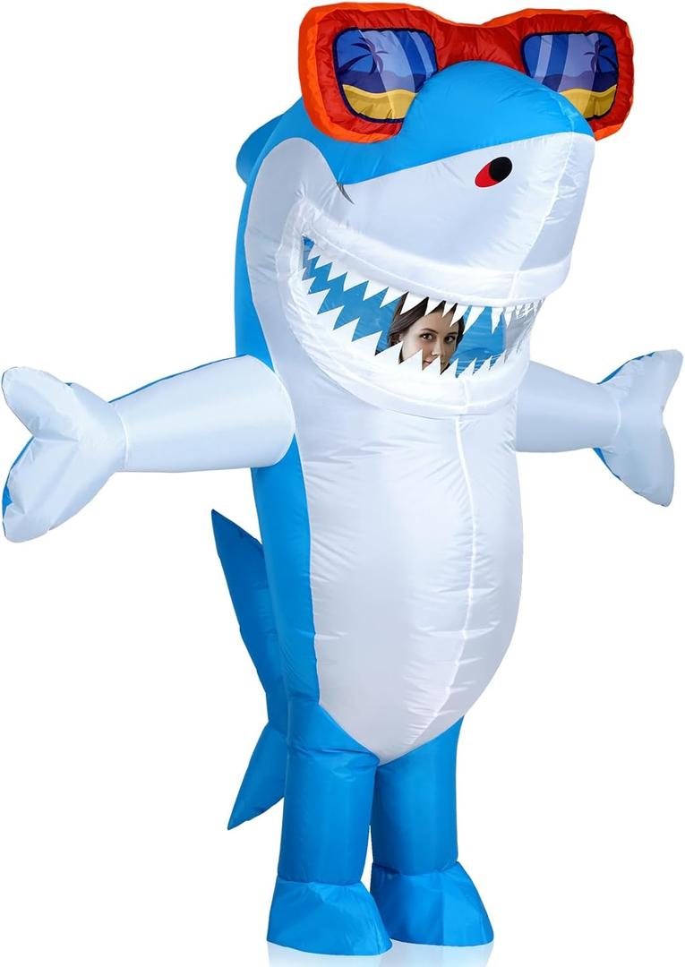 Foaincore Inflatable Shark Costumes for Adult Halloween Costumes Shark Air Blow up Costume Party (63-78.7 Inch, Blue)