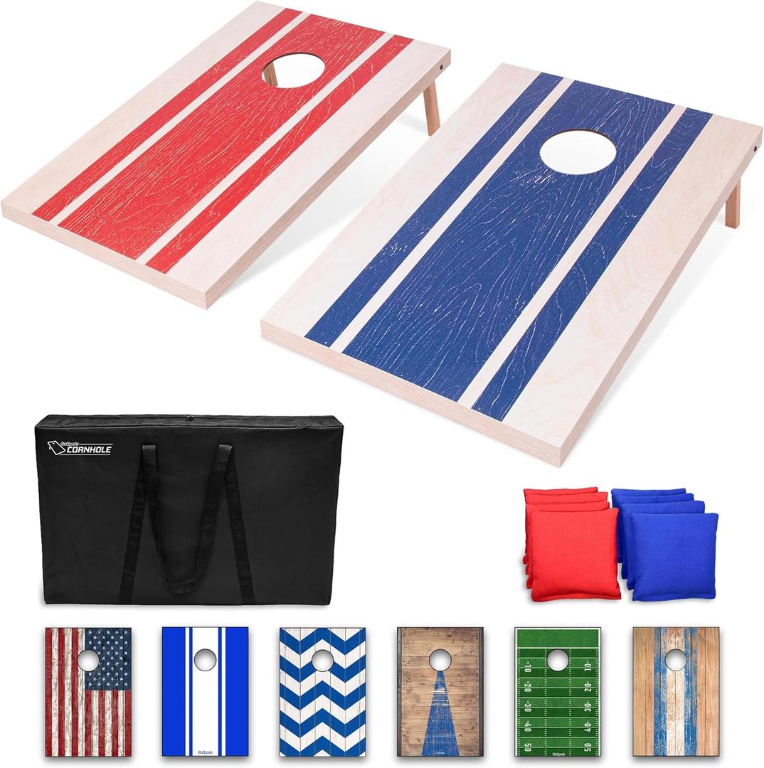 GoSports Portable Cornhole Sets, 8 Styles Choose 4 x 2 ft or 3 x 2 ft - Boards Include 8 Bean Bags, Travel Case, and Game Rules