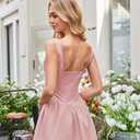 Zyyfly Women's Square Neck Ruffle Mini Dress Drop Waist Corset Short Party Dresses (Pink, L)