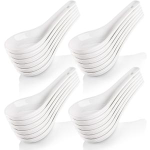 Yopay 24 Pack Soup Spoon Ceramic Asian Ramen Spoons, 5 Inch Small White Porcelain Spoons, Dessert Spoon for Kids Adults Appetizer Wonton Dumpling Miso Pho Macaron, Dishwasher Safe, Oven Safe